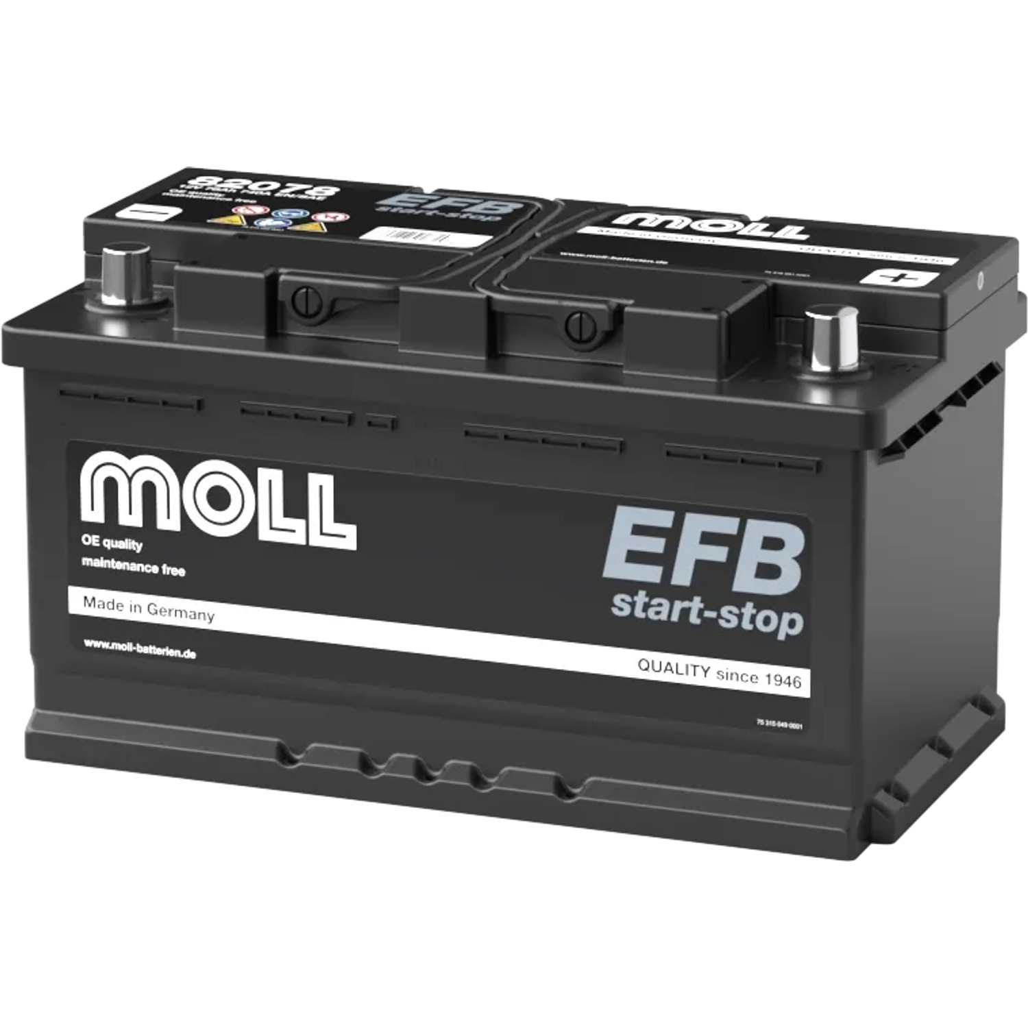 MOLL Batterien 82078 12V 78Ah 740A EFB Start-Stop Starterbatterie Made in Germany
