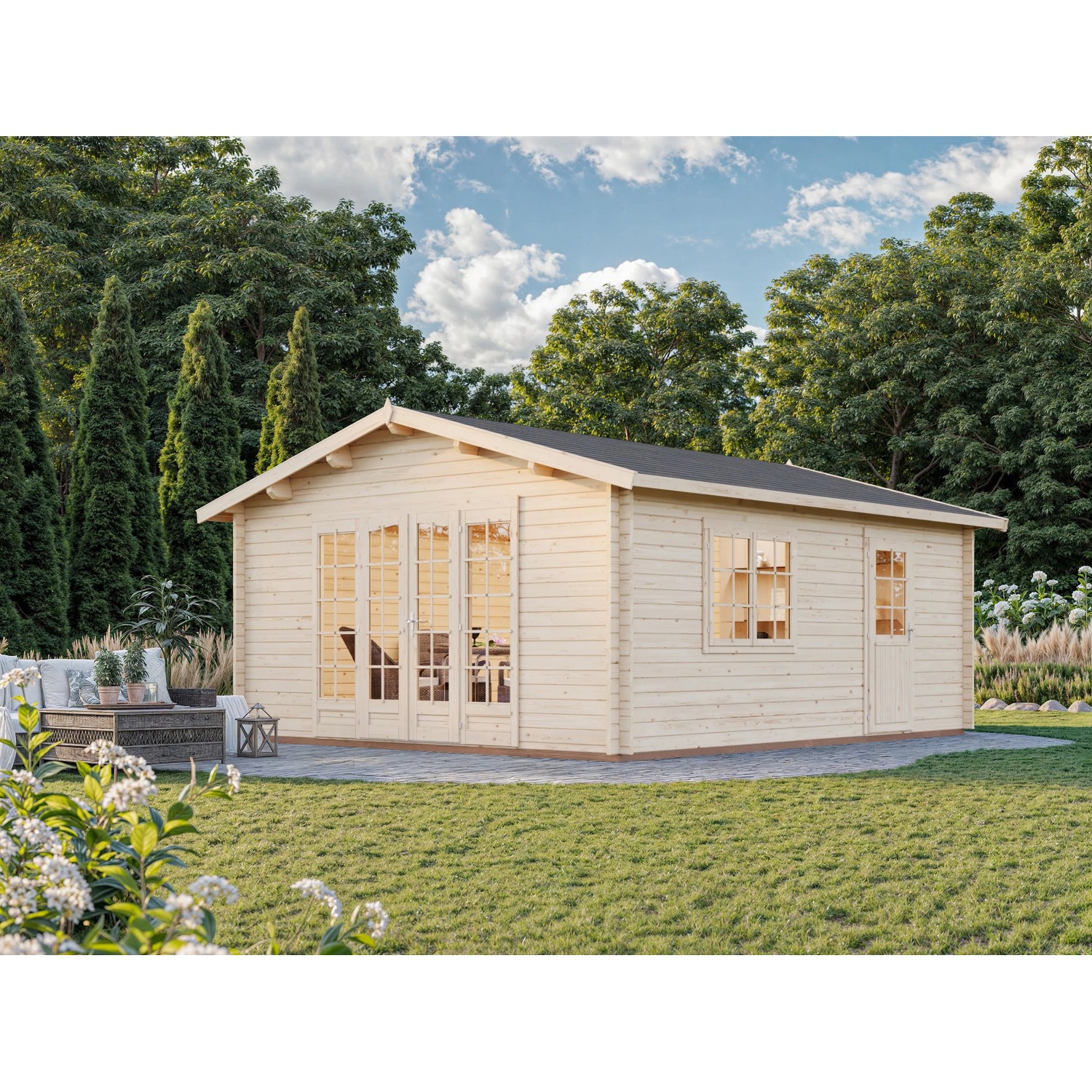 Palmako Irene Holz-Gartenhaus Natur Satteldach Unbehandelt 450 cm x 550 cm günstig online kaufen