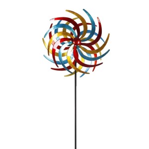 Lex XXL Metall Doppel Windrad Windspiel Gartendeko Balkon Terrasse 210x61cm Bunt
