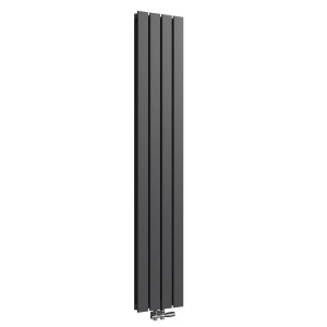 Schwarzer Emke Heizkörper, 180x30cm, doppelreihig. Flacher Paneelheizkörper für Bad und Wohnraum.