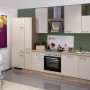 Moderne OBI Küchenzeile Orlando in Kaschmir-Glanz und Sonoma Eiche Optik mit E-Geräten.