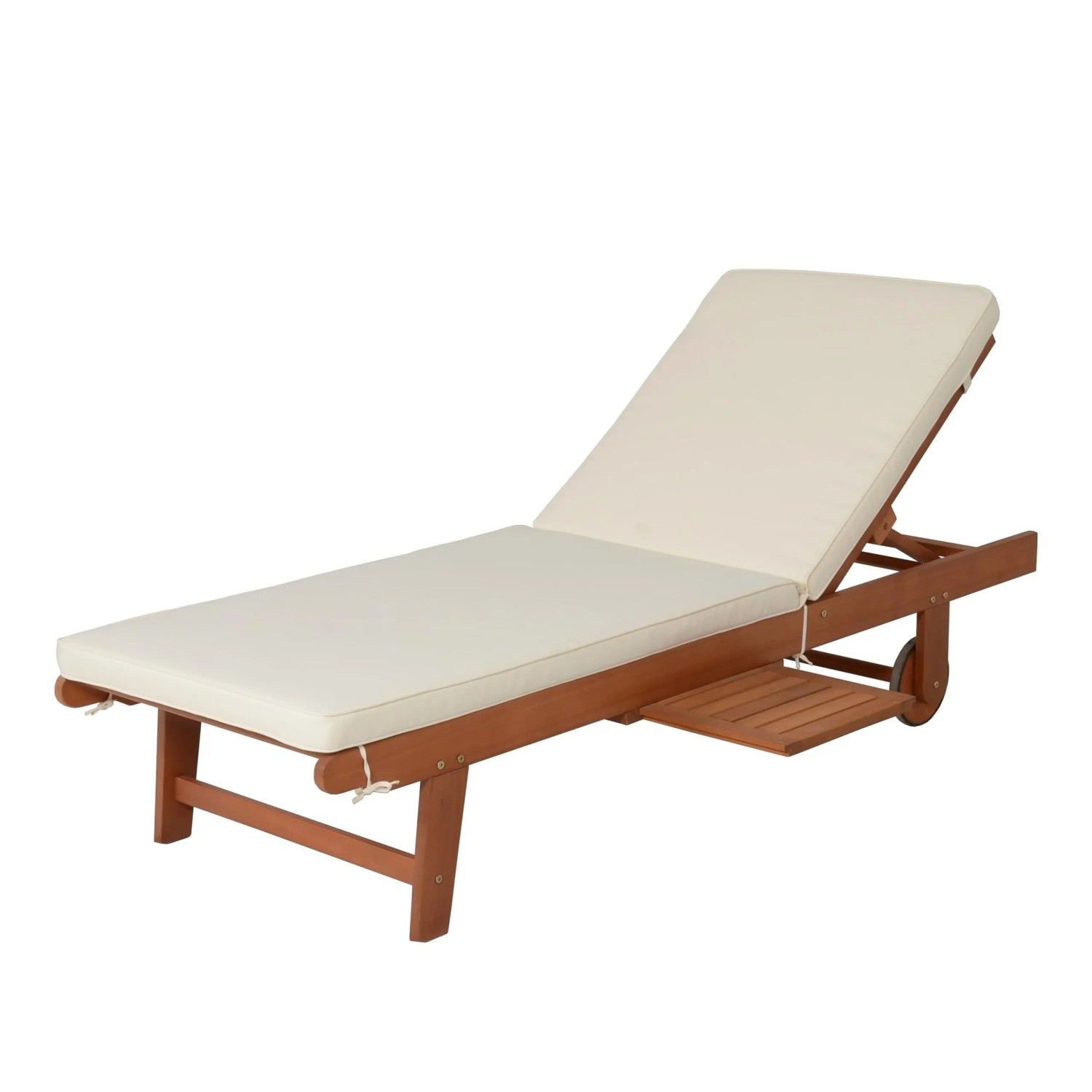 DELUKE Sonnenliege SANO Verstellbar mit Auflage Beige Eukalyptus Gartenliege mit Rollen Relaxliege Wetterfest