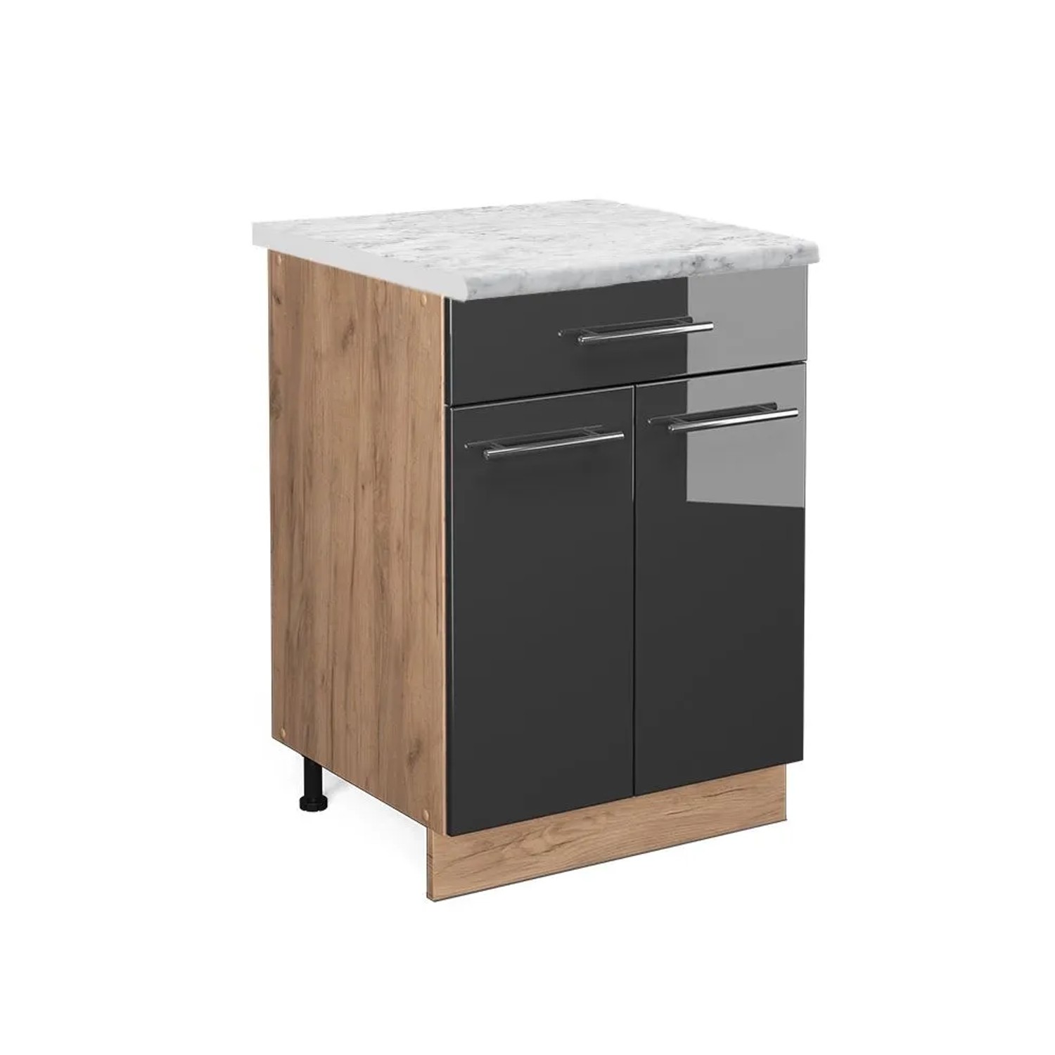 Vicco Küchenunterschrank Fame-Line Anthrazit Hochglanz Goldkraft Eiche 60 cm mit Schublade AP Marmor