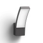 Anthrazitfarbene Philips LED Aussenwandleuchte Splay mit geschwungener Form und warmweissem Licht.