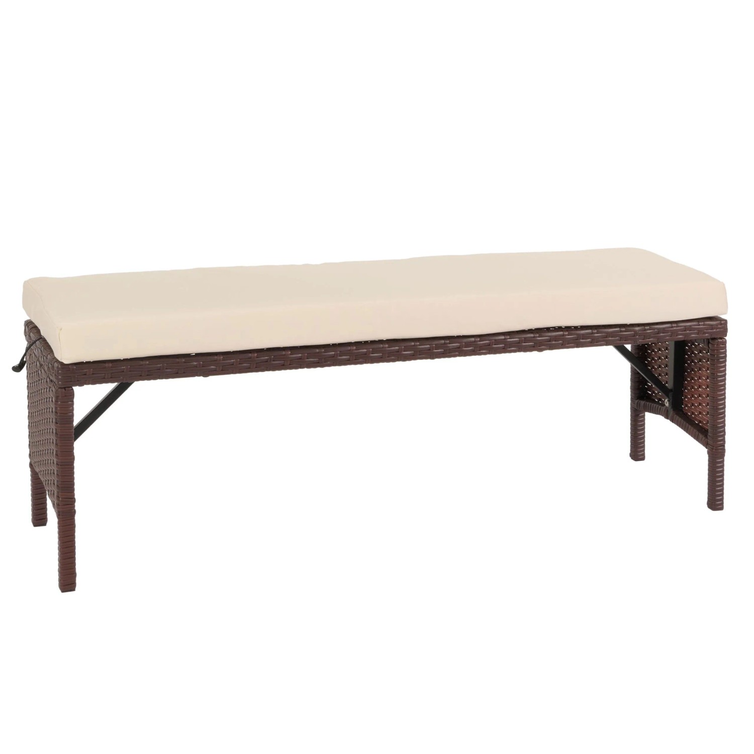 PROREGAL Poly-Rattan Sitzbank HxBxT 35x112x30cm Gartenbank Rattanbank Braun Kissen Creme Gastronomie