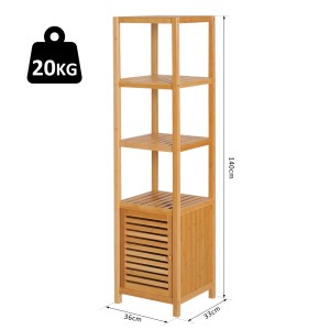 HOMCOM Badschrank aus Bambus mit 3 offenen Fächern und Schrankfach mit Lamellentür.