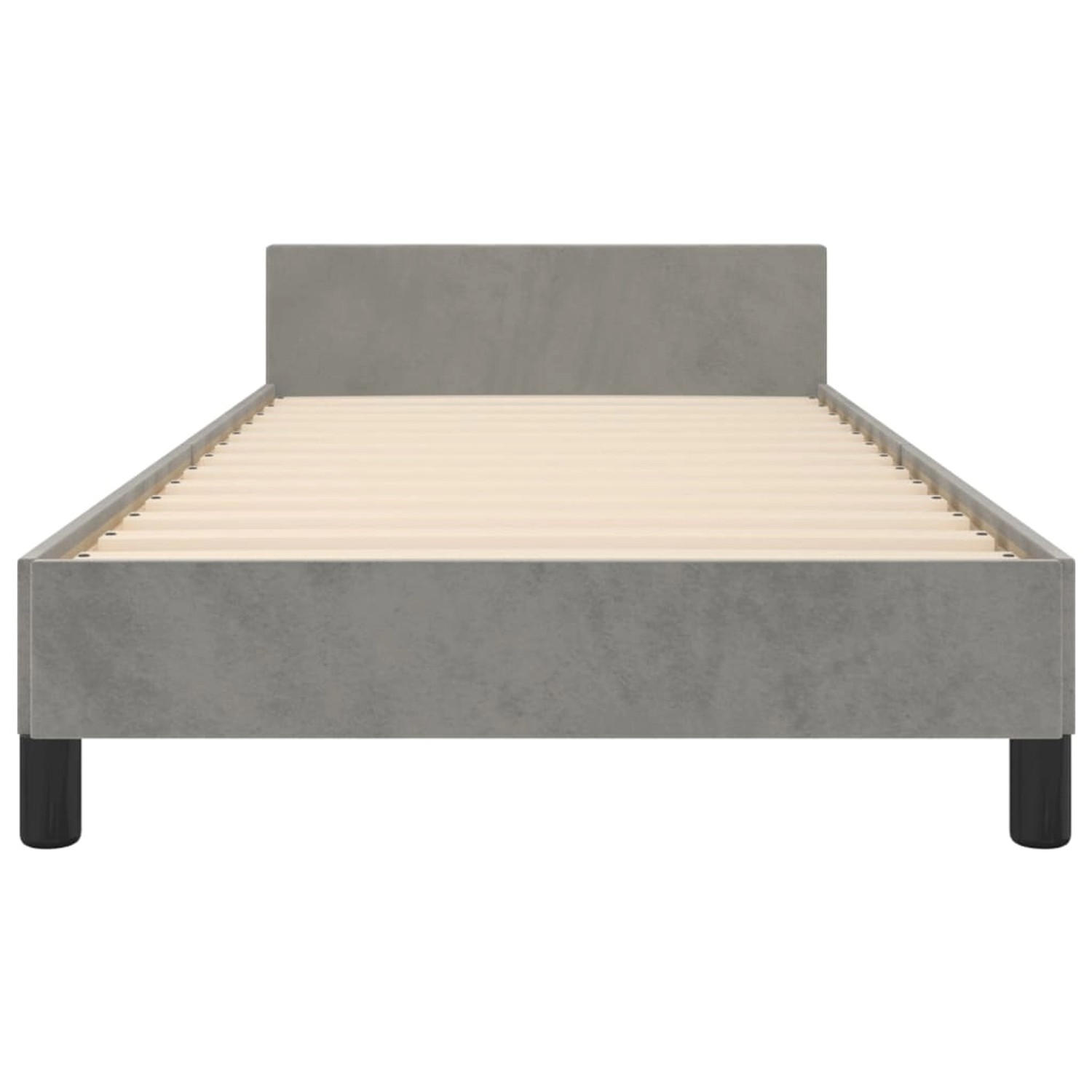 Hellgraues Samt Bettgestell (90x190 cm) mit Kopfteil. Modernes Design für Schlafzimmer.