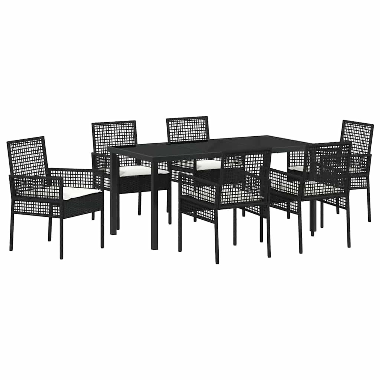 vidaXL 7-Teiliges Garten Essset mit Kissen Schwarzes Poly Rattan 3379867