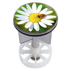 Waschbeckenstöpsel mit Gänseblümchen und Marienkäfer Dekor, 38-40mm.