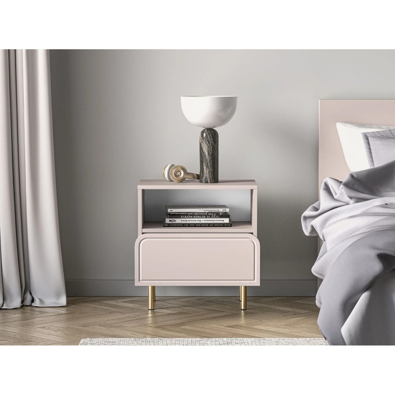 Selsey Nachttisch Loppa 50 cm mit Schublade und Fach Kaschmirbeige