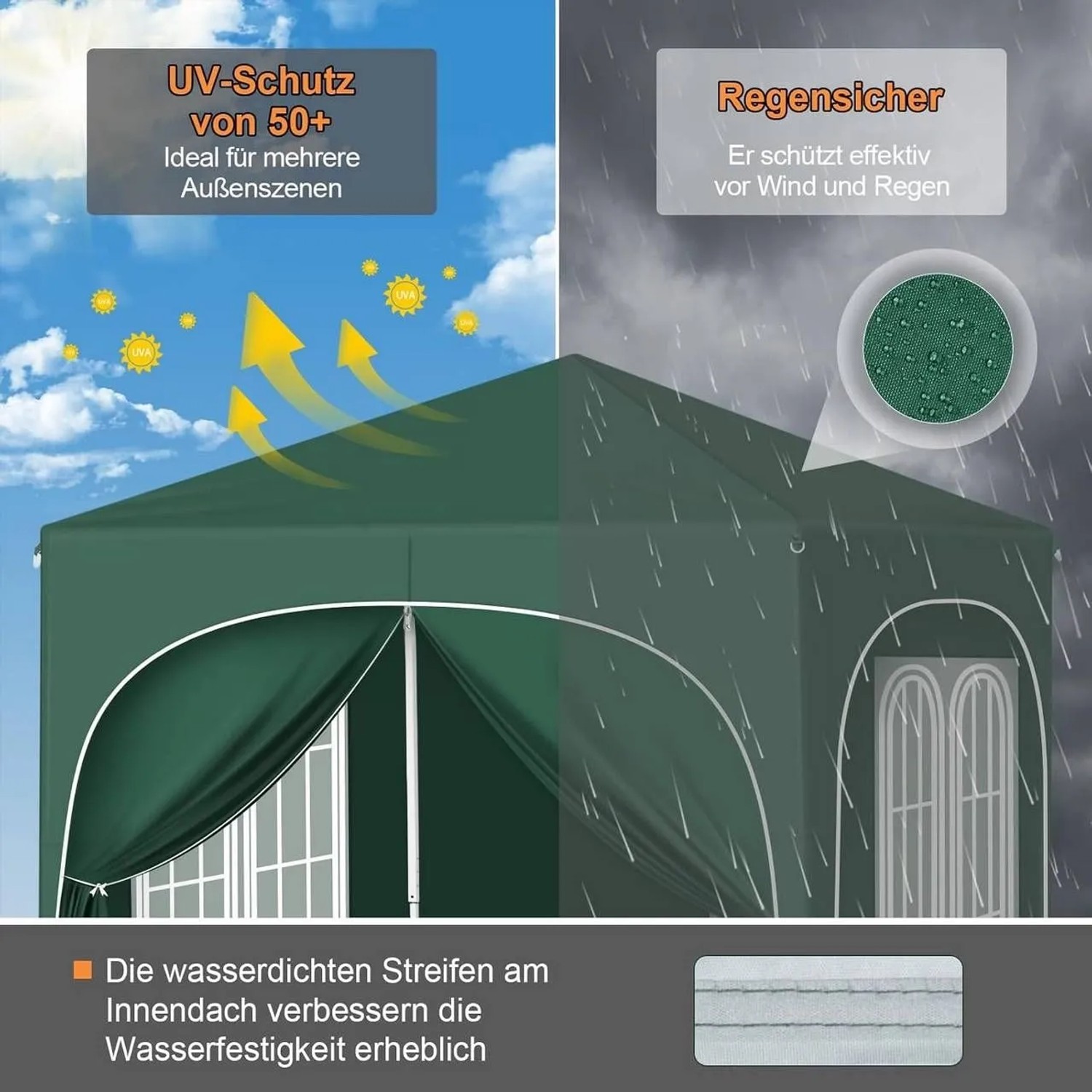 WOLTU Pavillon Faltpavillon 2x2 m Mit 4 Seitenwänden Höhenverstellbar Grün_4
