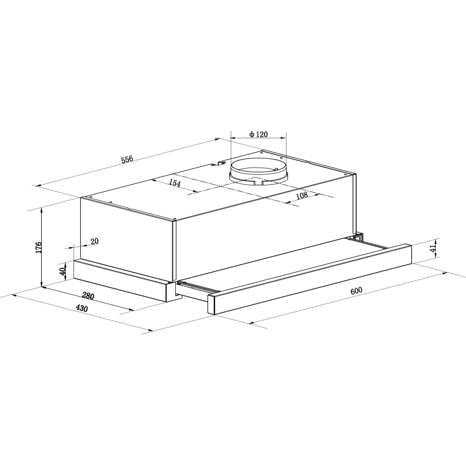 Technische Zeichnung Respekta CH4138IXC Dunstabzugshaube, Maße und Details.