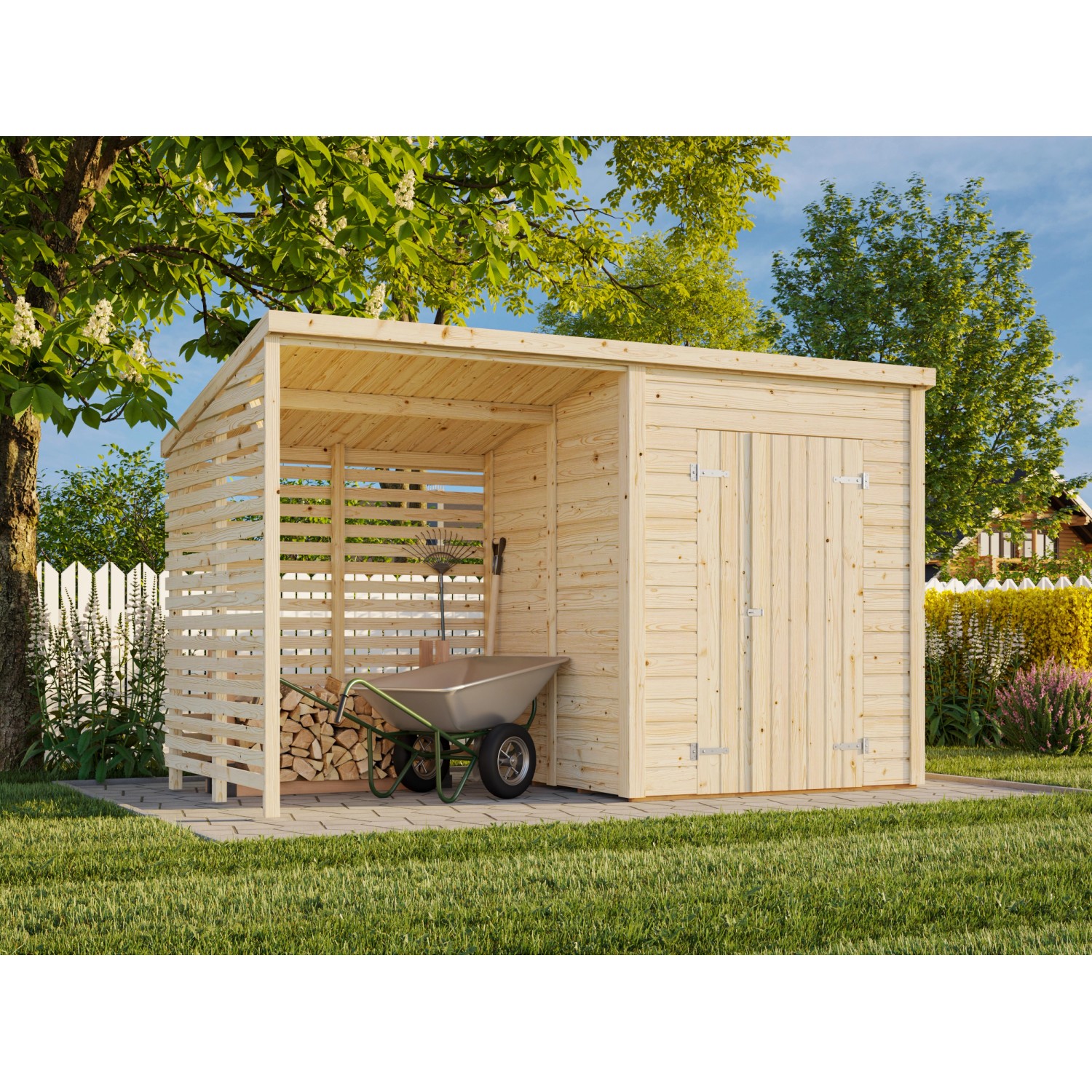 Palmako Gerätehaus Leif 370 x 170 cm Lackiert Hellgrau FSC® günstig online kaufen
