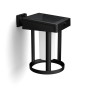 Matte, runde Philips Solar-Wandleuchte Camill mit Solarpanel und schwarzem Metallrahmen.