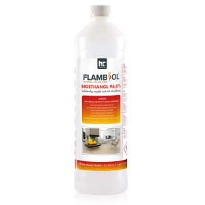 Flasche Flambiol Bioethanol 96,6% Premium für Ethanol-Tischkamin, 1 Liter.