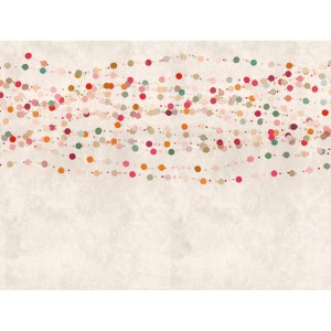 Bunte Kinderzimmer Tapete mit Perlenkette und Punkten auf beigem Grund.