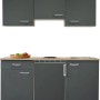 Flex-Well Singleküche Morena, 150 cm, Basaltgrau/San Remo Eiche, mit Kühlschrank und Kochfeld.