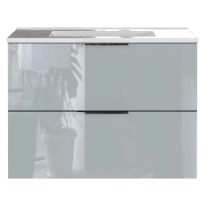 Germania Waschtischunterschrank mit Becken, Graphit/Grau, 81 cm breit. Waschbeckenunterschrank mit zwei Schubladen.