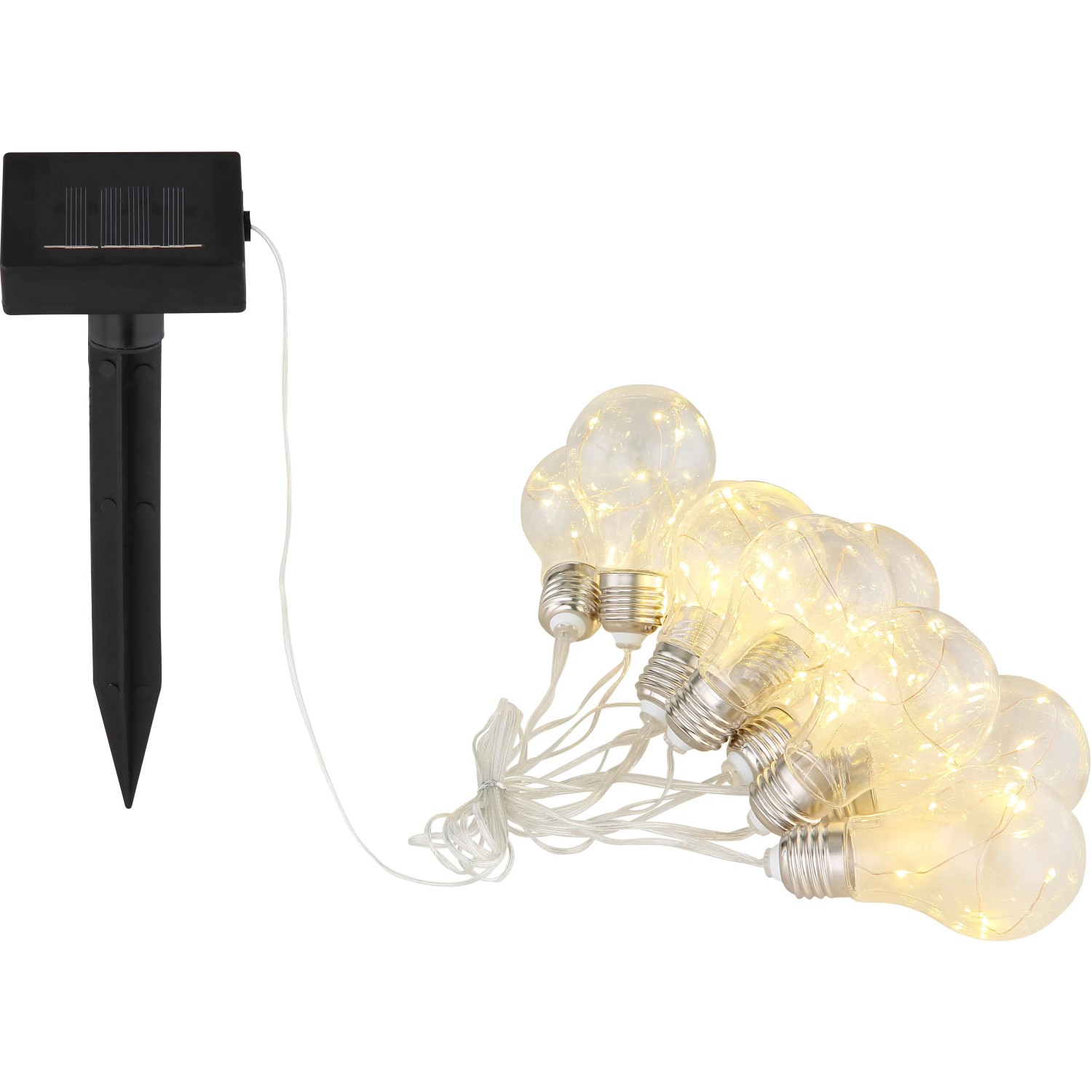 Globo LED-Solarlichterkette mit 10 warmweißen Glühbirnen und Solarpanel.