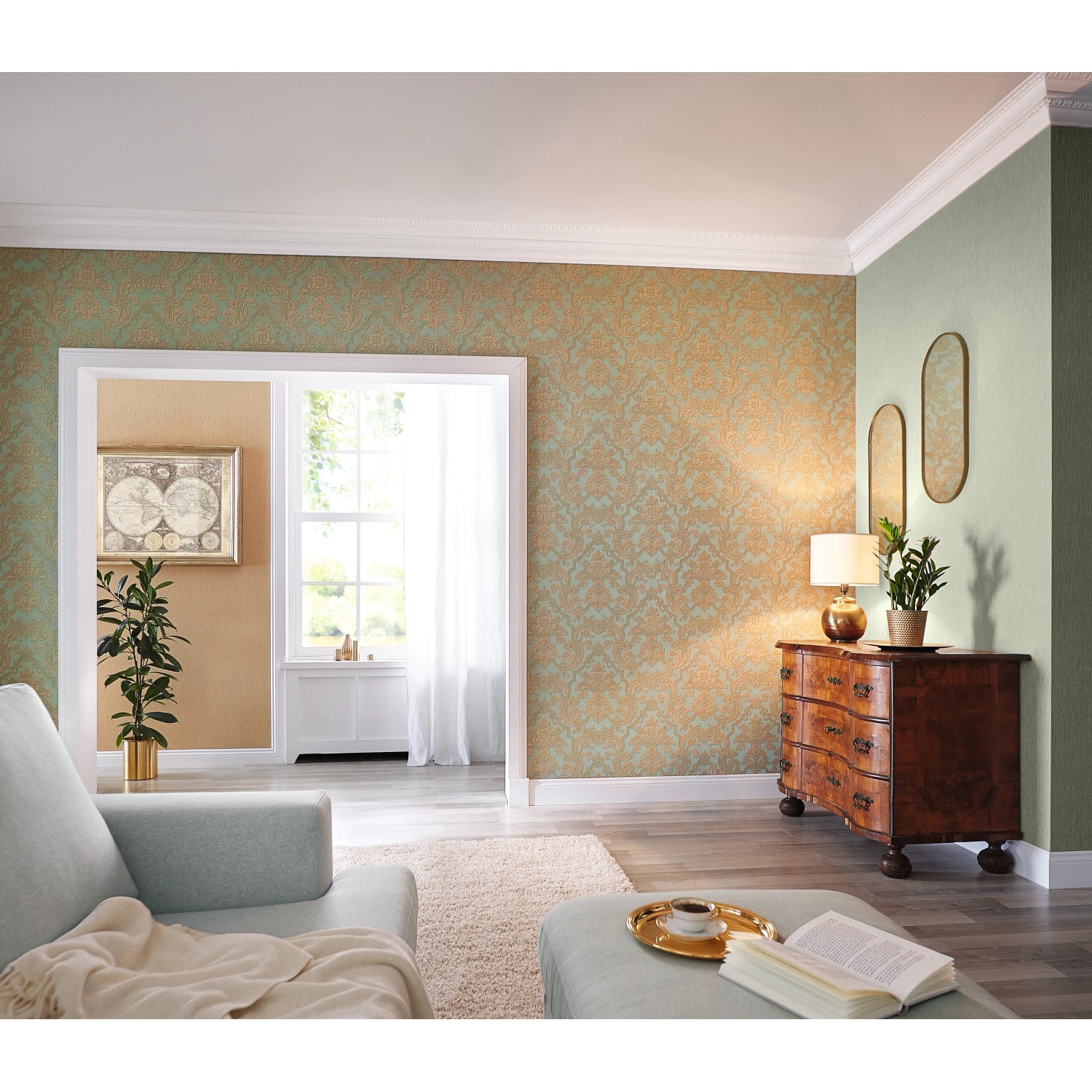 Rasch Vliestapete Trianon XIII 570076 Uni Mattgold 10,05 m x 0,53 m ...