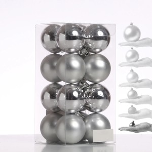 Marelida Christbaumkugeln, 16er Set, silber, 4cm, Kunststoff, glänzend und matt.
