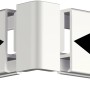 Artiteq Befestigungs-Set für Click Rail in Weiß mit Eckverbinder und Pfeilen.