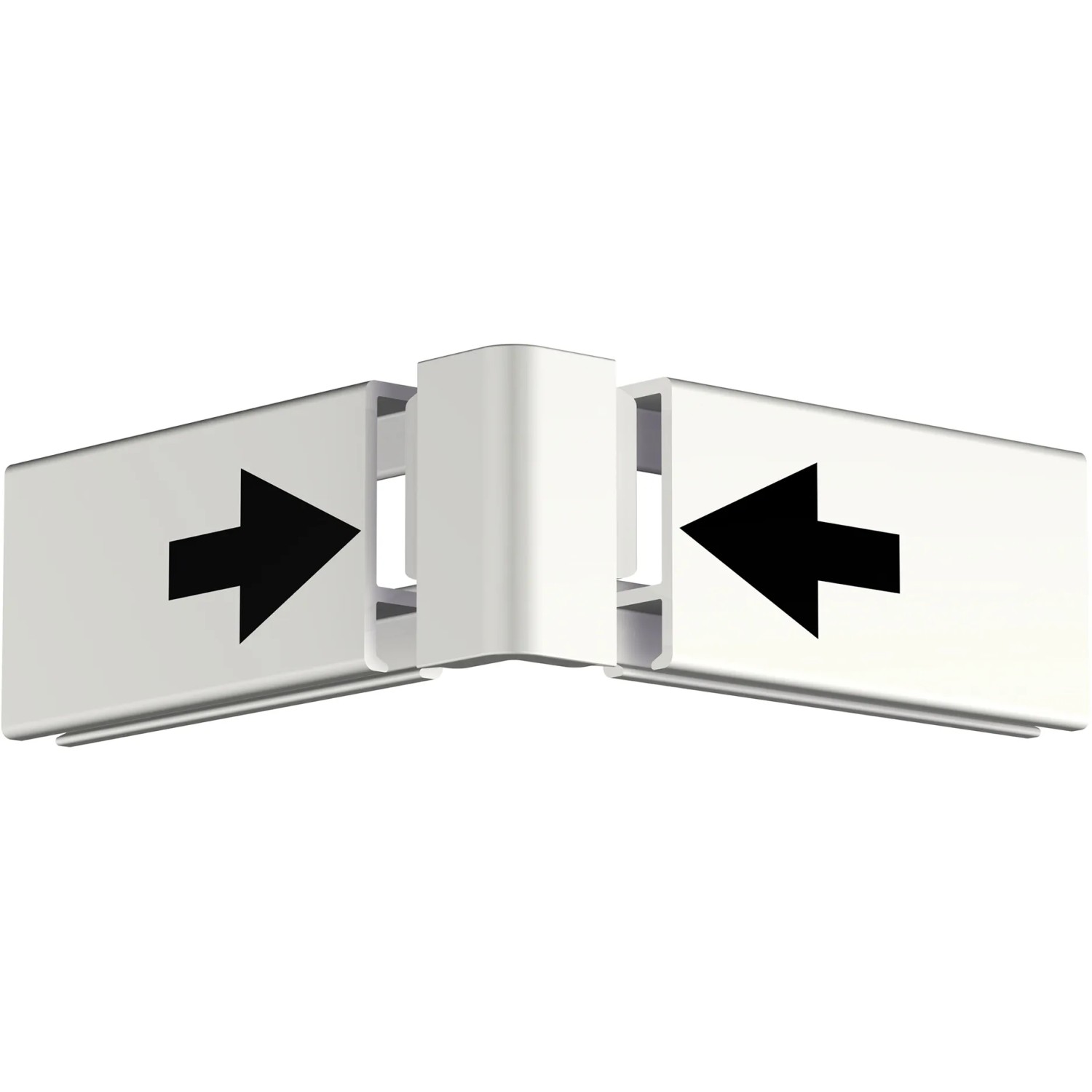 Artiteq Befestigungs-Set für Click Rail in Weiß mit Eckverbinder und Pfeilen.