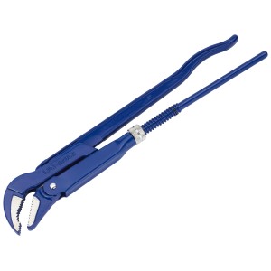 Blaue LUX Eckrohrzange Classic, 530 mm, für Sanitärarbeiten und Rohre bis 100 mm Durchmesser.