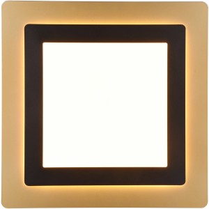 Quadratische LED Deckenleuchte Morgan in Schwarz-Gold, dimmbar mit Fernbedienung.