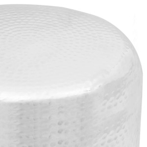 Silberner vidaXL Hocker/Beistelltisch aus gehämmertem Aluminium mit polierter, strukturierter Oberfläche.