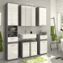 Modernes Badezimmer-Set mit Hängeschränken Blake in Rauchsilber und Weiß. Badmöbel zur Wandmontage.