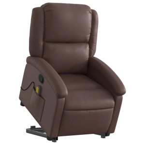 Brauner Massagesessel mit Aufstehhilfe aus Kunstleder, Relaxsessel für Senioren mit Vibrationsmassage.