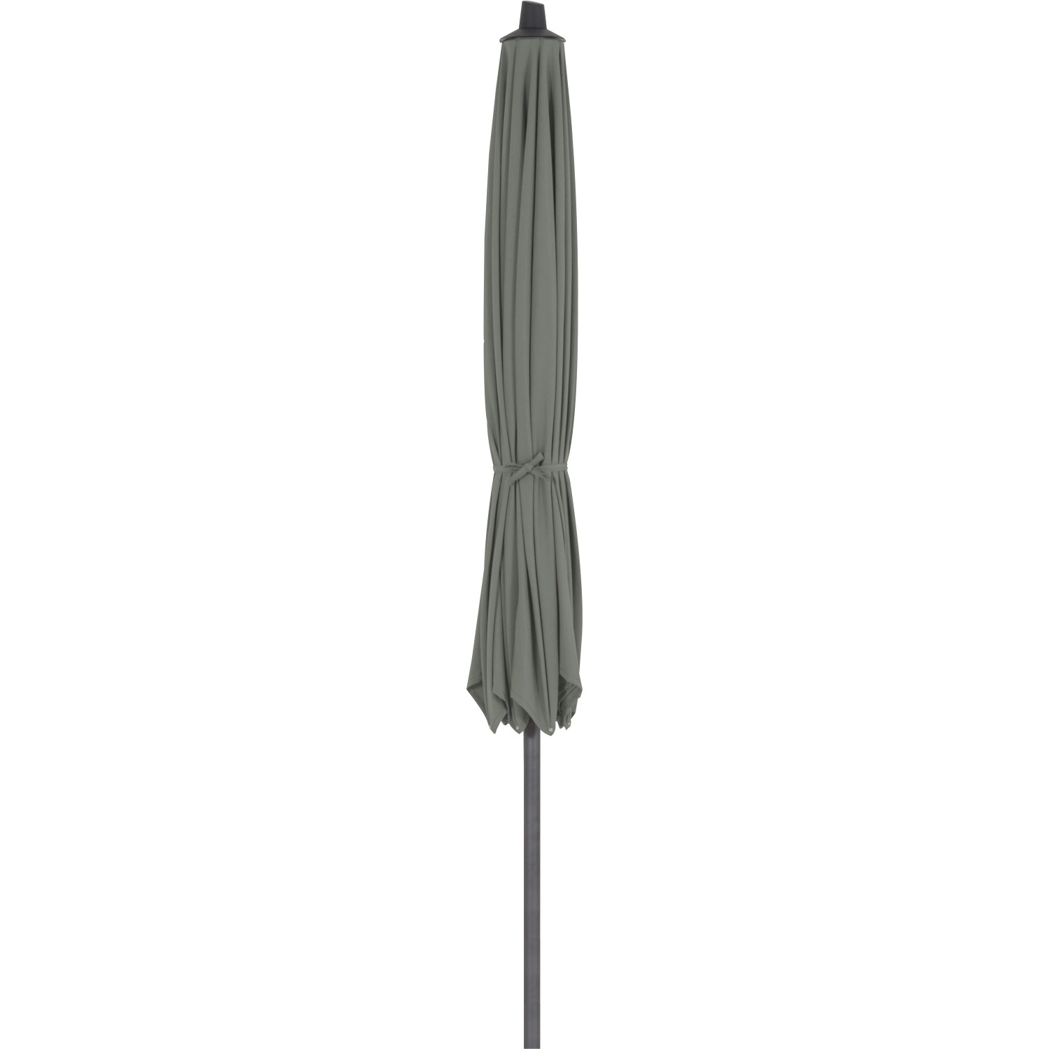 Zusammengebundener, grüner Siena Garden Marktschirm Avio 250x250 mit Neigungsfunktion.