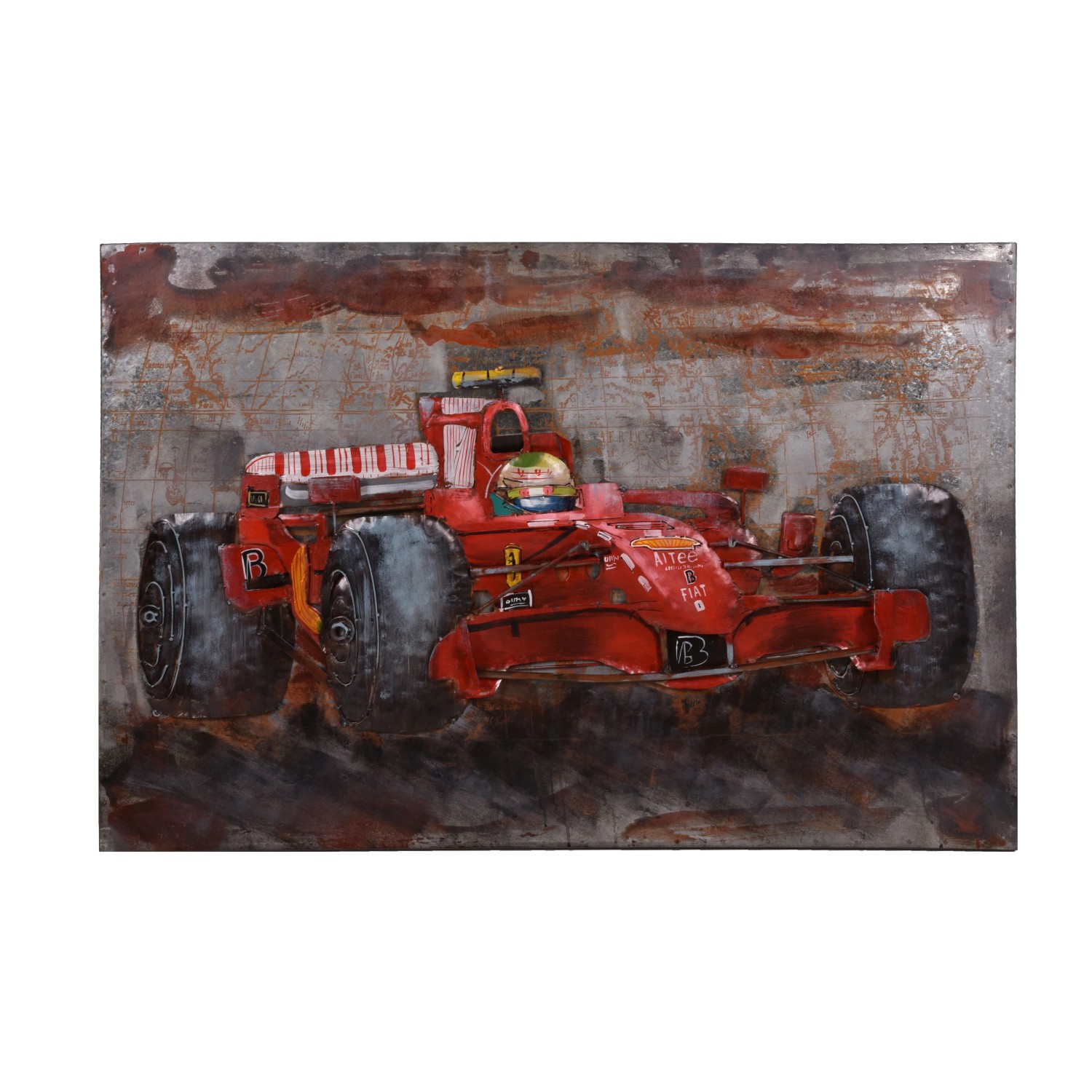 DELUKE 3D-Metallbild Rennwagen Stahl Bunt 6x80x120cm Wandbild Wohnzimmerbild Dekobild Flur Büro