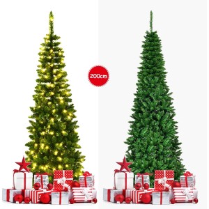Costway Bleistift Weihnachtsbaum mit Led-Leuchten 200cm
