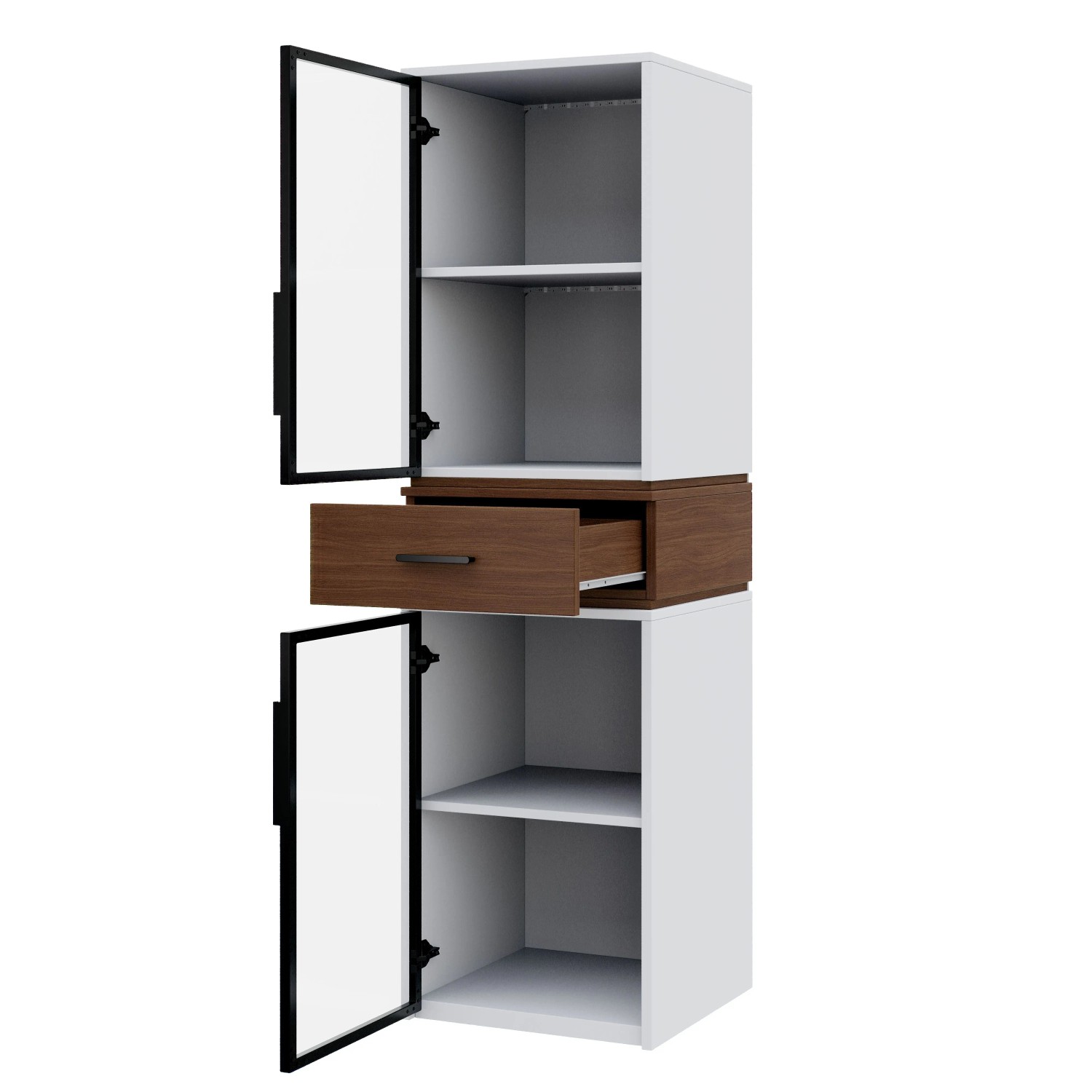 okwish Vitrinenschrank mit LED Beleuchtung Glastüren Wohnzimmer 40x40x200cm Weiß