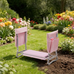 Relaxdays Kniebank Stahl Pink mit Taschen Klappbar 50 cm x 60 cm x 27,5 cm