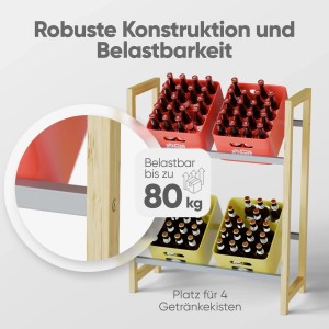 Björn&Schiller Getränkekistenregal aus Bambus und Metall mit vier Getränkekisten (nicht enthalten).