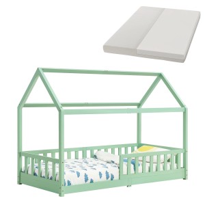 Mintfarbenes Juskys Kinderbett Marli 90x200 cm mit Matratze und Lattenrost.