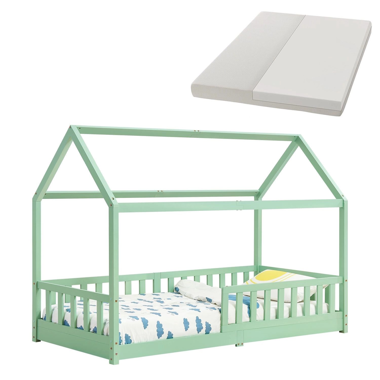 Juskys Kinderbett Marli 90 x 200 cm mit Matratze Mint