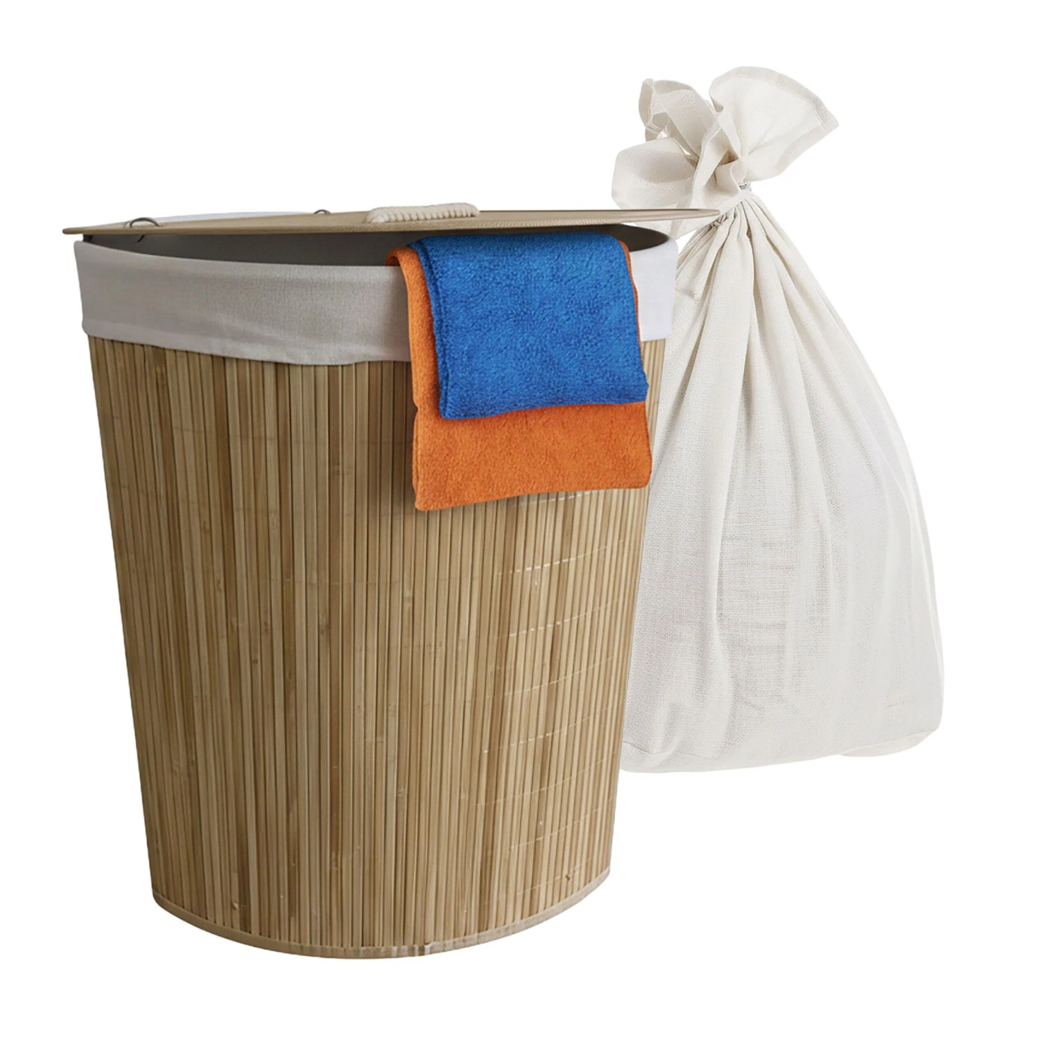 Relaxdays Eckwäschekorb Bambus Natur Faltbar mit Deckel 60 cm x 36 cm x 36 cm 1,8 kg