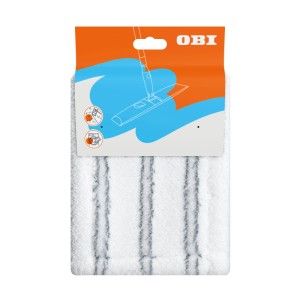OBI Mikrofaser Bodenwischer-Bezug für Feuchtreinigung, weiß mit grauen Streifen, in OBI Verpackung.