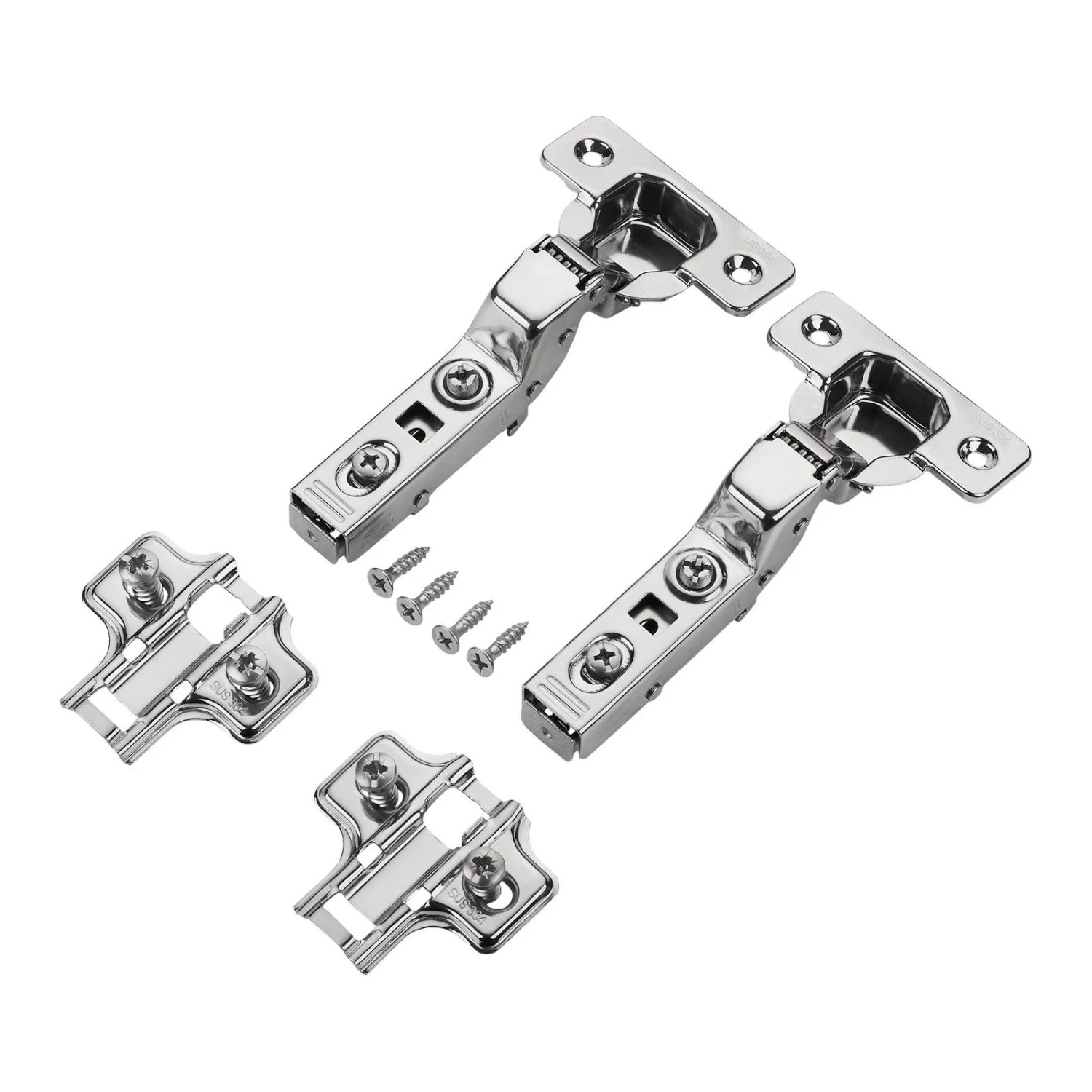 SOTECH 2x Topfband Innenanschlag Gedämpft T45 Softclose 100 Grad Klickmontage Edelstahl SS304 SS201 inkl. Kreuzmontageplatte und Schrauben