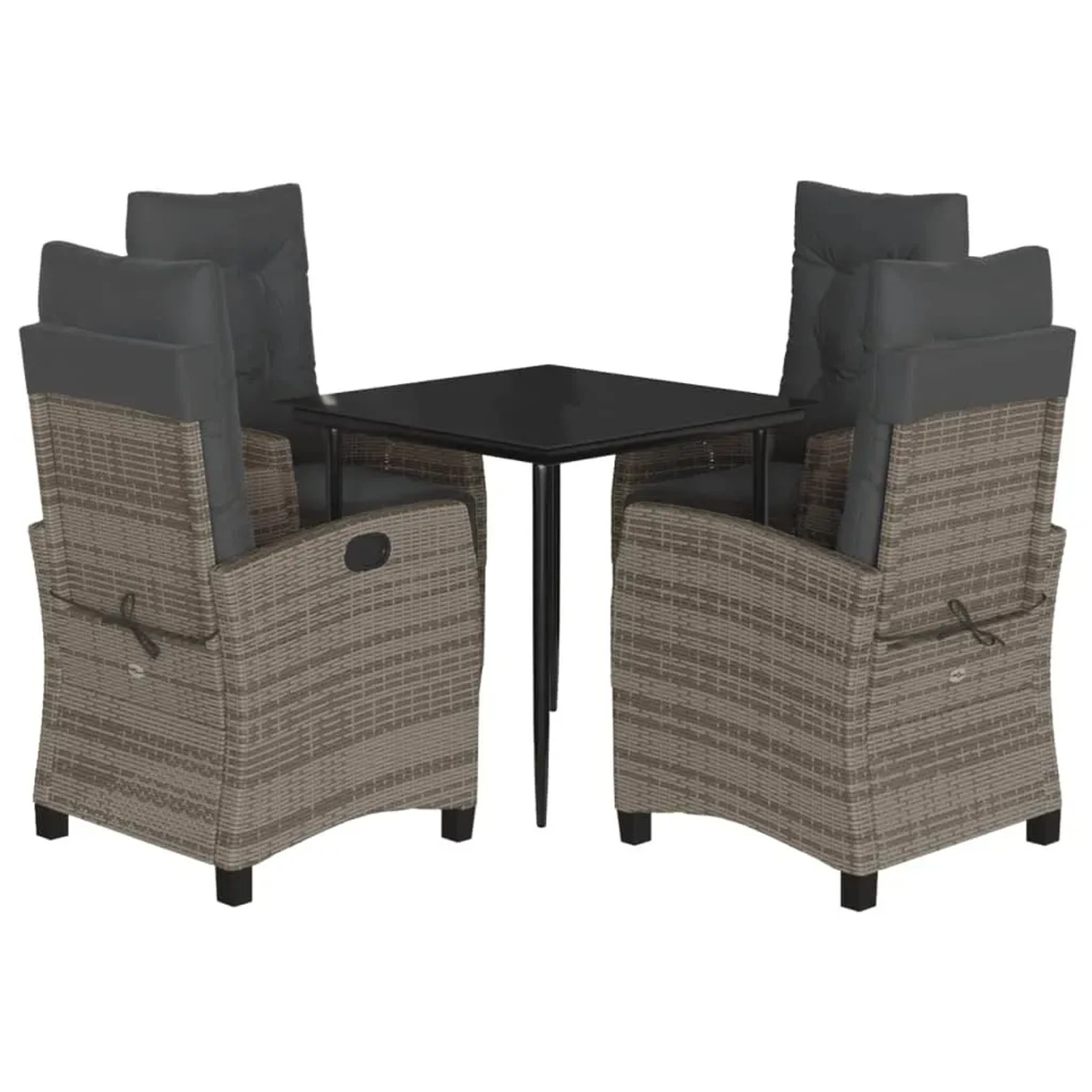 vidaXL 5-Tlg Garten-Essgruppe mit Kissen Grau Poly Rattan 3212989
