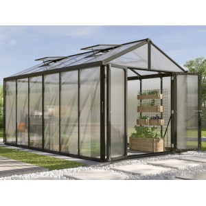 Vitavia Gewächshaus Zeus Comfort 11900, schwarzes Garten-Gewächshaus mit Doppeltür und Hohlkammerplatten.