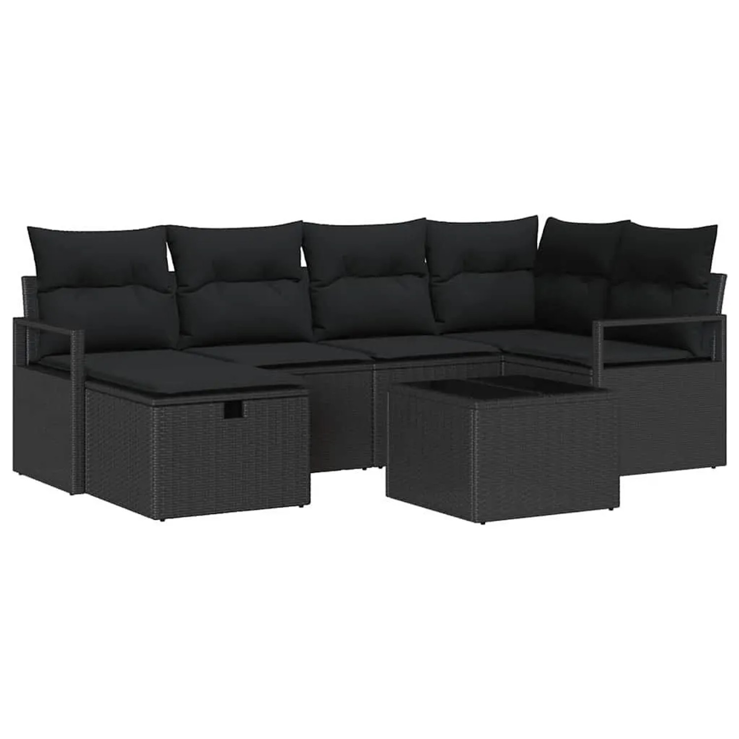 Thumbnail - vidaXL Sofa Set mit Kissen mit Speicher Schwarz Poly-Rattan 3359192