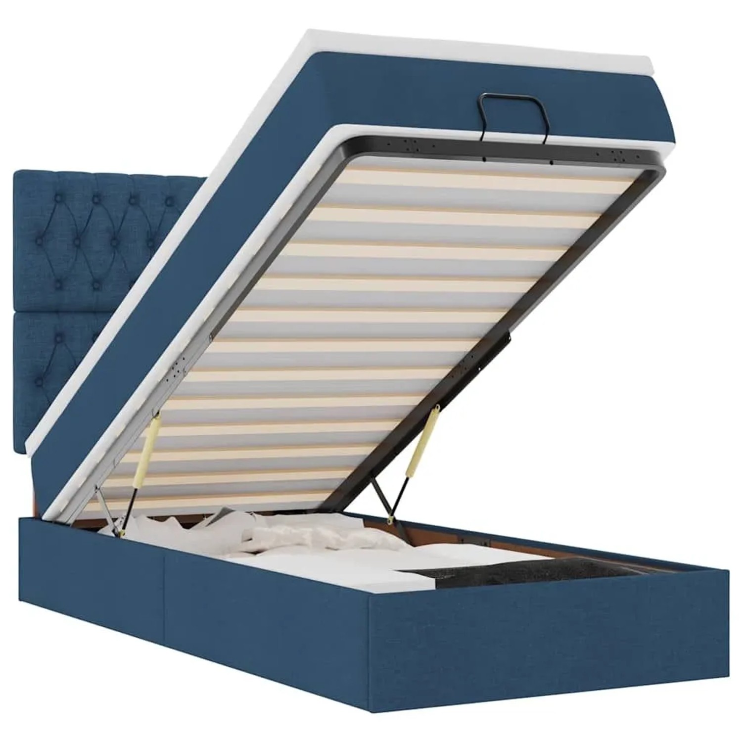 vidaXL Ottoman-Bett mit Matratze und LEDs Blau 90x190 cm Stoff 3314057