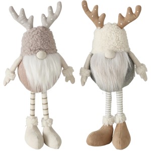 Boltze Figuren, 2-fach sortiert, als Weihnachtsdeko: Wichtel mit Geweih in Beige, Creme und Grau.