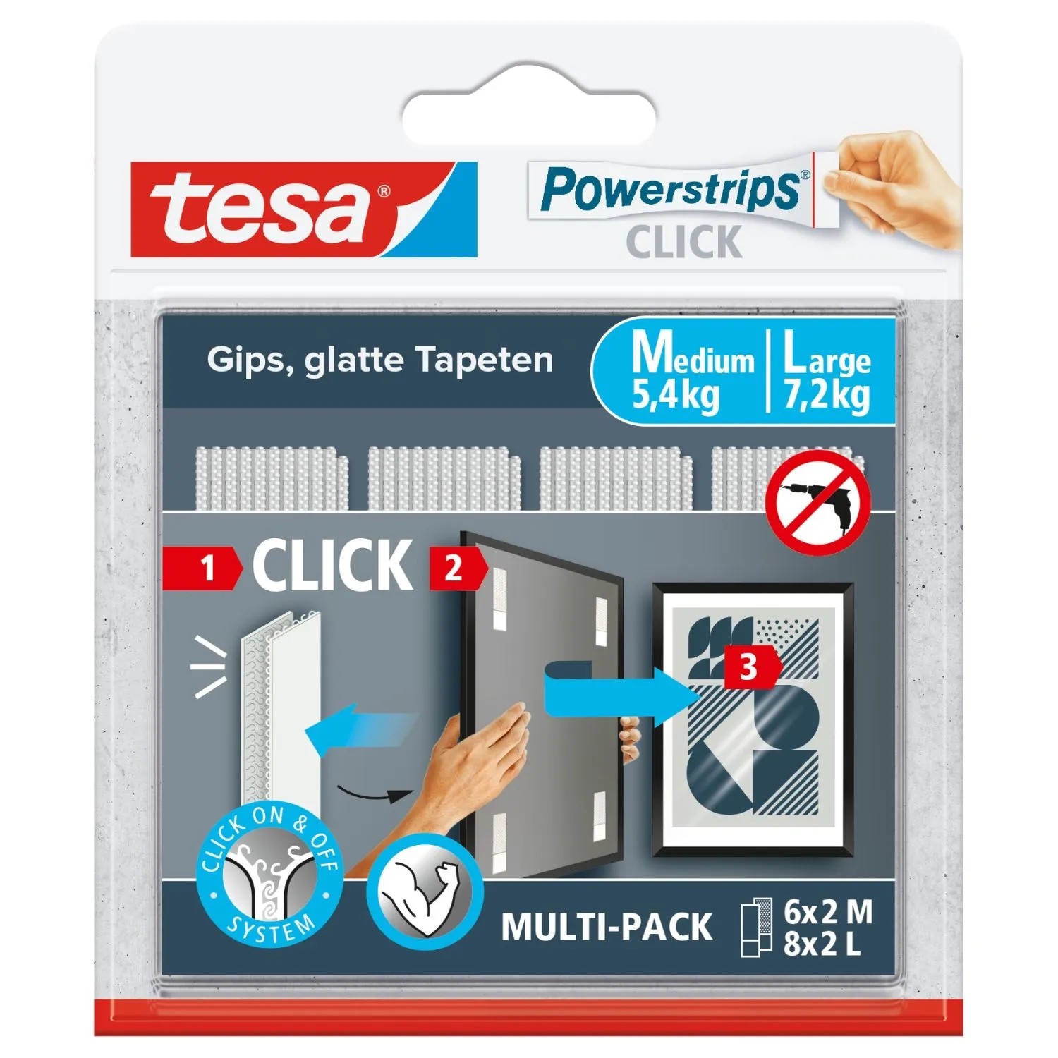 Tesa Powerstrips CLICK 6x 2 Medium, 8x 2 Large Inhalt: 14 Paar