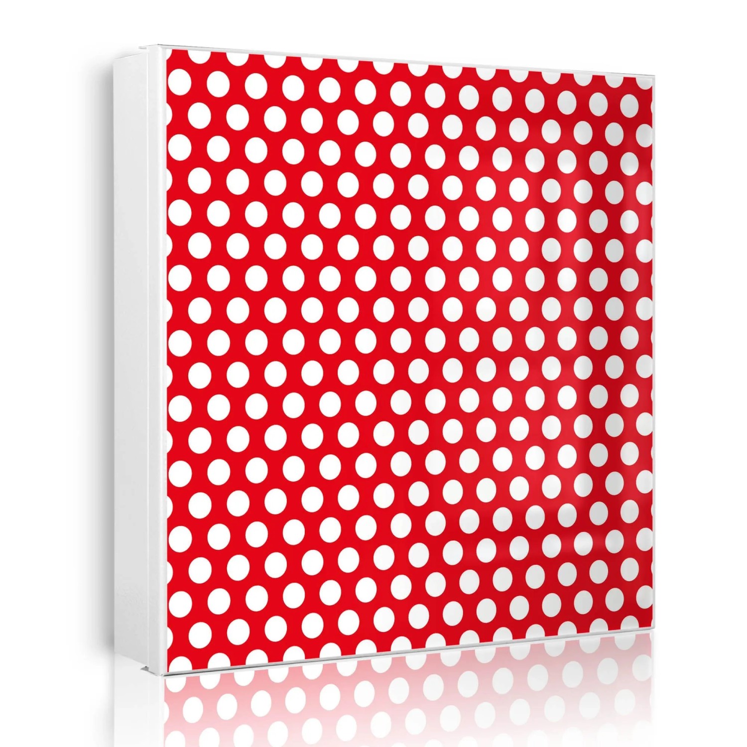 Banjado Großer Schlüsselkasten Metall 30x30cm Weiß Scharnier Rechts 50 Haken Beschreibbar Magnetisch Motiv Punkte Rot